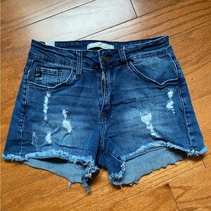 KanCan Blue Distressed Jean Shorts with Frayed Hem